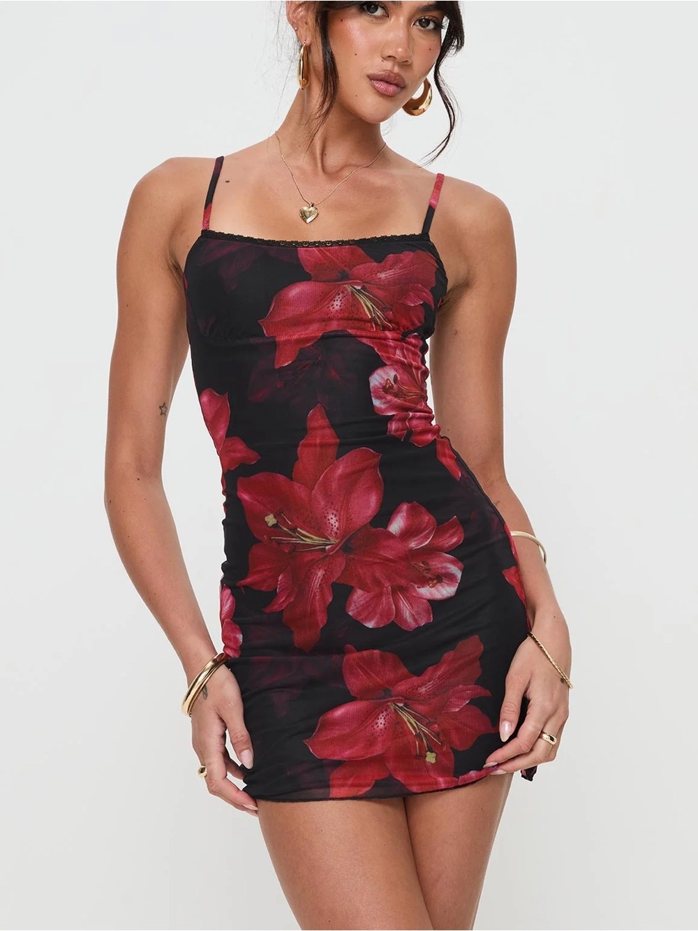Princess Polly Kellers Mini Dress Black / Floral Size 2